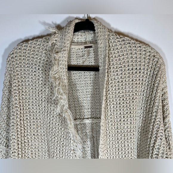 Free People cream open knit boho fringe open sweater cardigan sz S western - Picture 3 of 10
